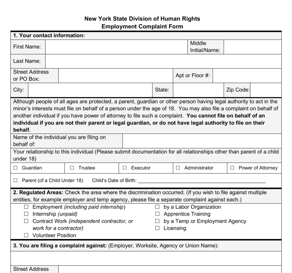 New York State Division of Human Rights Employment Complaint Form