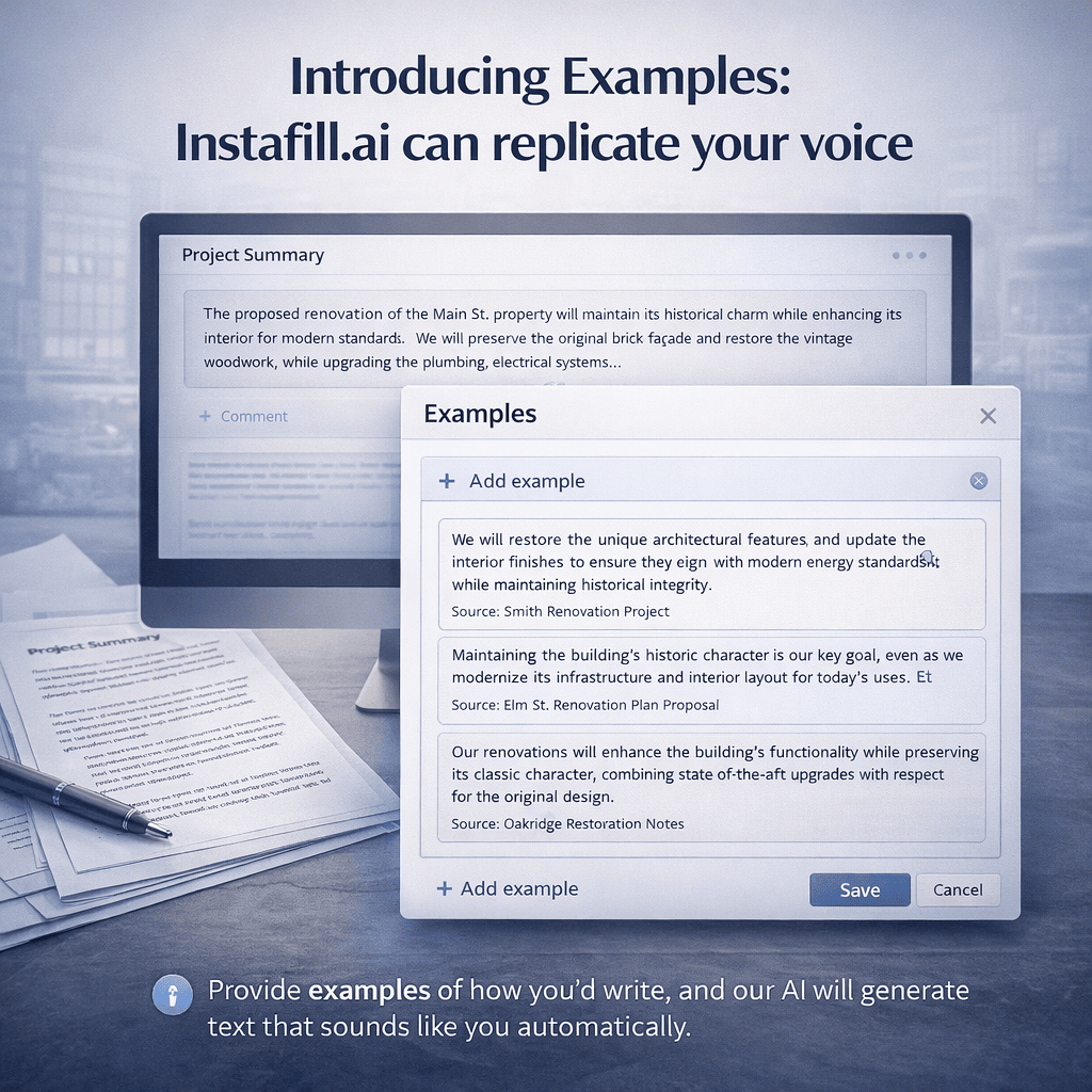 Introducing Examples: Instafill.ai can replicate your voice