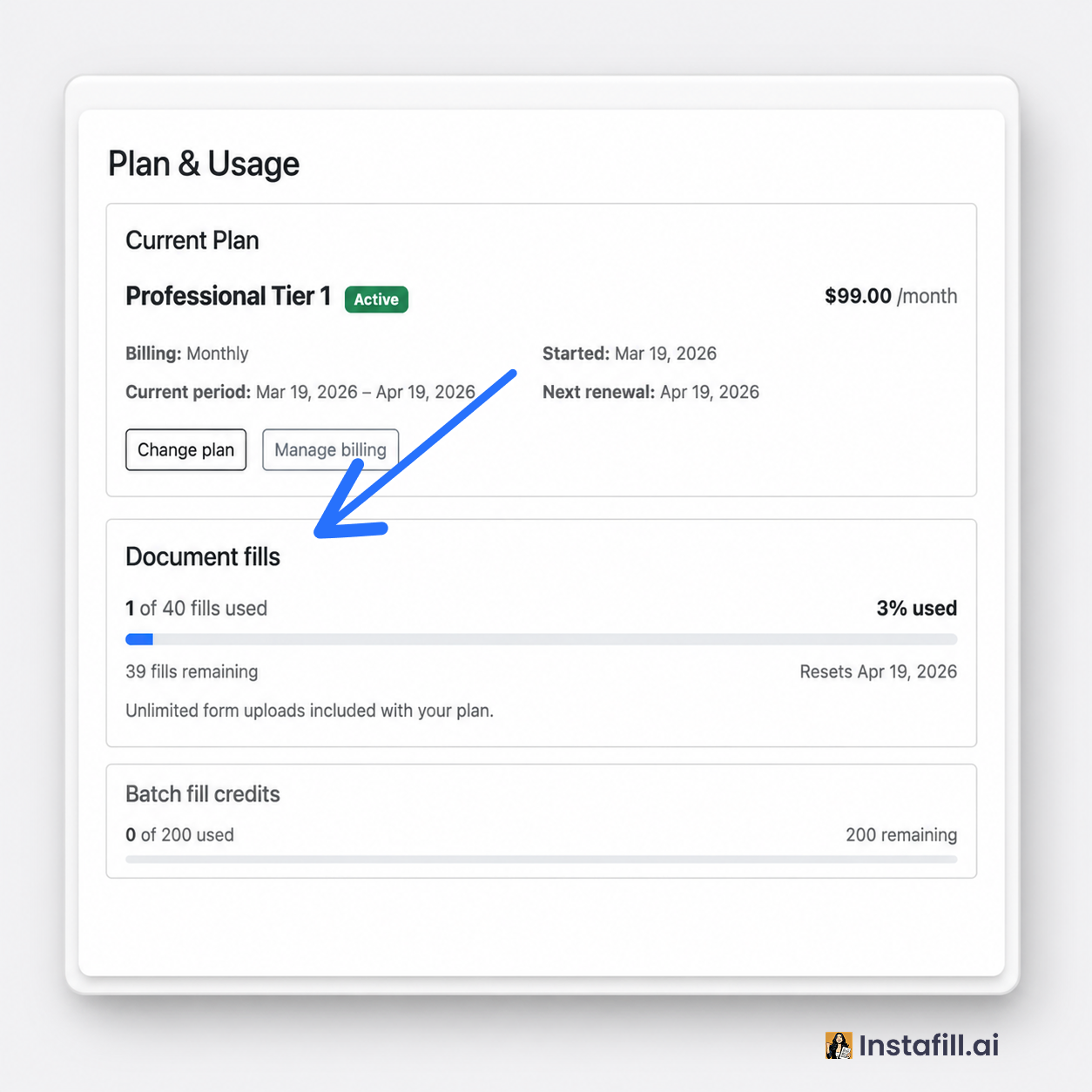 How Plans, Credits and Usage work at Instafill.ai